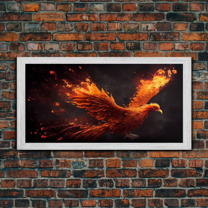 The Phoenix, Wall Art, Phoenix Bursting Into Flames, Fire, Framed Canvas Print, Unique Wall Art, Gift