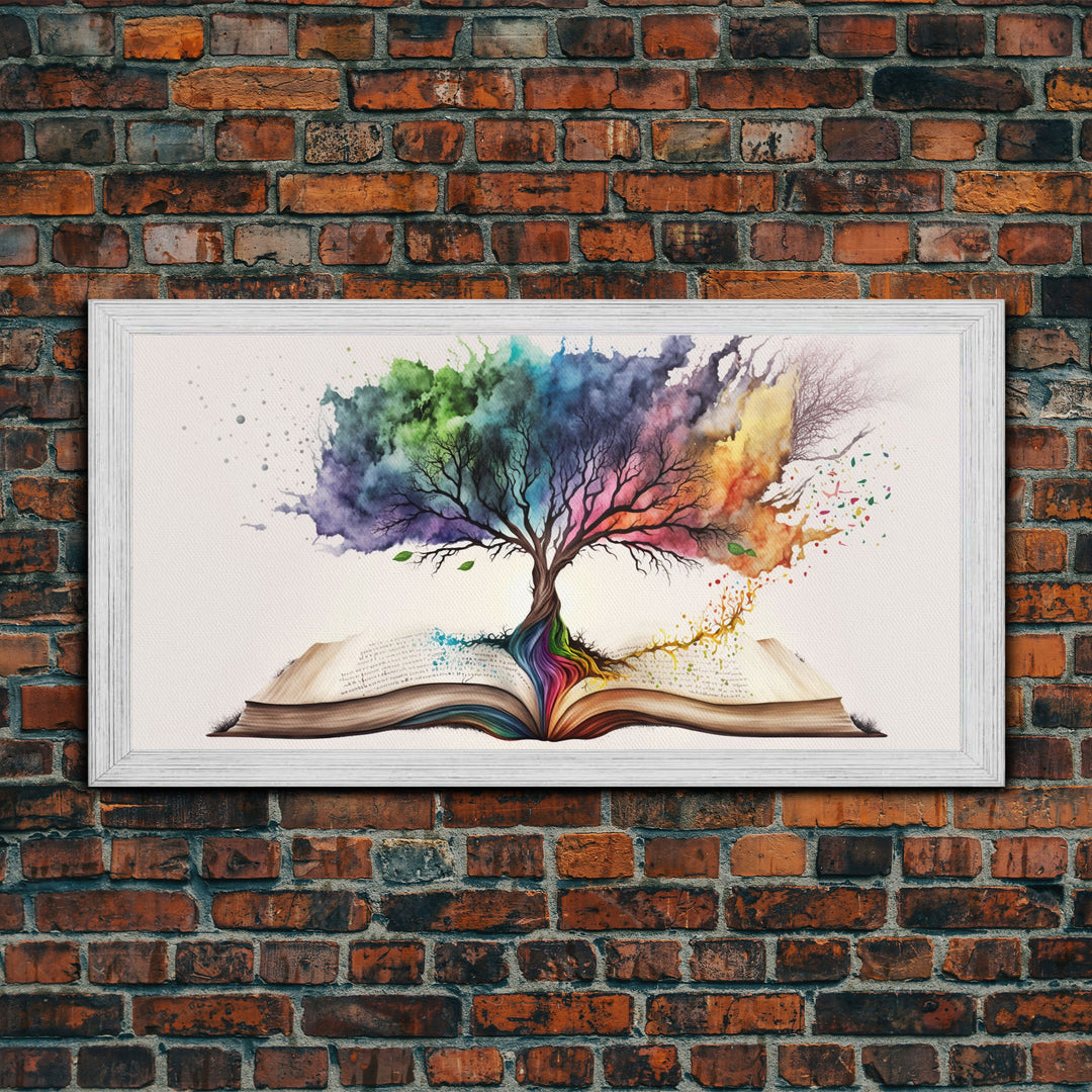 Tree of Knowledge, Framed Wall Art, Canvas Print, Watercolor, Huge Wall Art, Gift, Living Room Art, Fantasy Decor