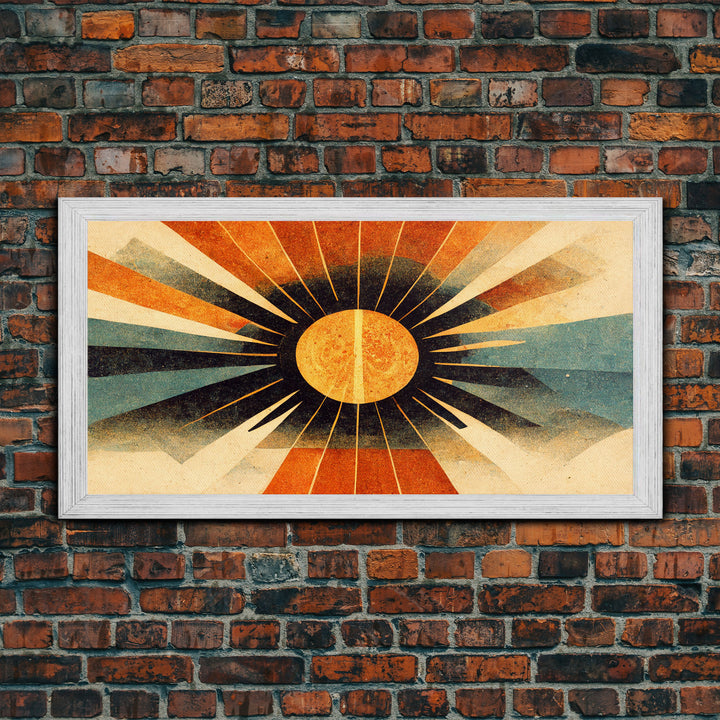 Abstract Midcentury Modern Sunburst, Canvas Print, Art Deco Style wall art, sun with sun rays, sun burst, boho style, ready to hang