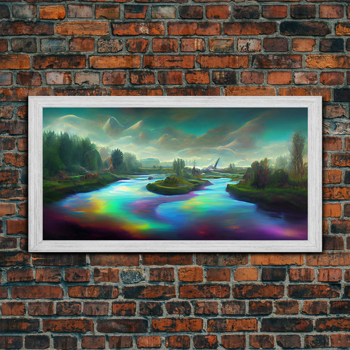 Psychedelic wall art, canvas print, trippy river nature print