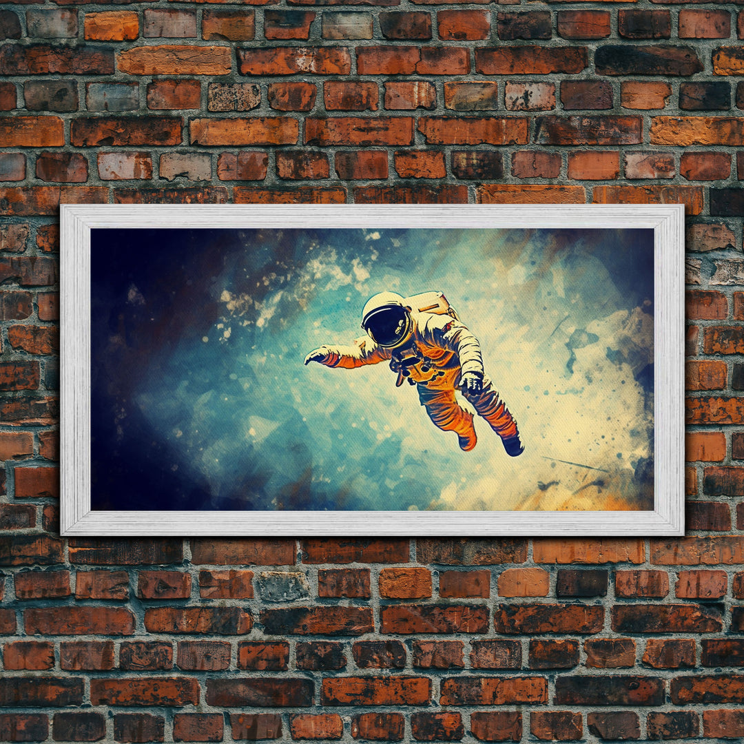 Astronaut In Space Wall Decor, Galaxy Wall Art, Outer Space Wall Art, Panoramic Wall Decor, Canvas Print, Wall Art, Framed Canvas Art