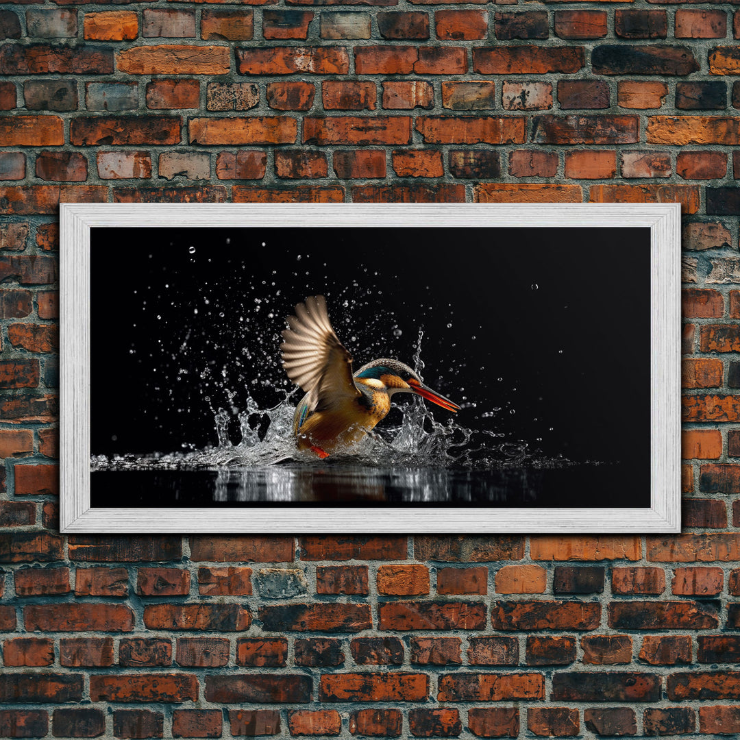 Kingfisher Wall Decor, Bird Wall Art, Nature Wall Decor, Animal Wall Art, Panoramic Wall Decor, Canvas Print, Wall Art, Framed Canvas Art