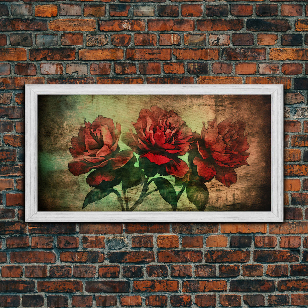 Roses Wall Decor, Floral Wall Art, Three Roses, Nature Print, Panoramic Wall Decor, Canvas Print, Wall Art, Framed Canvas Art