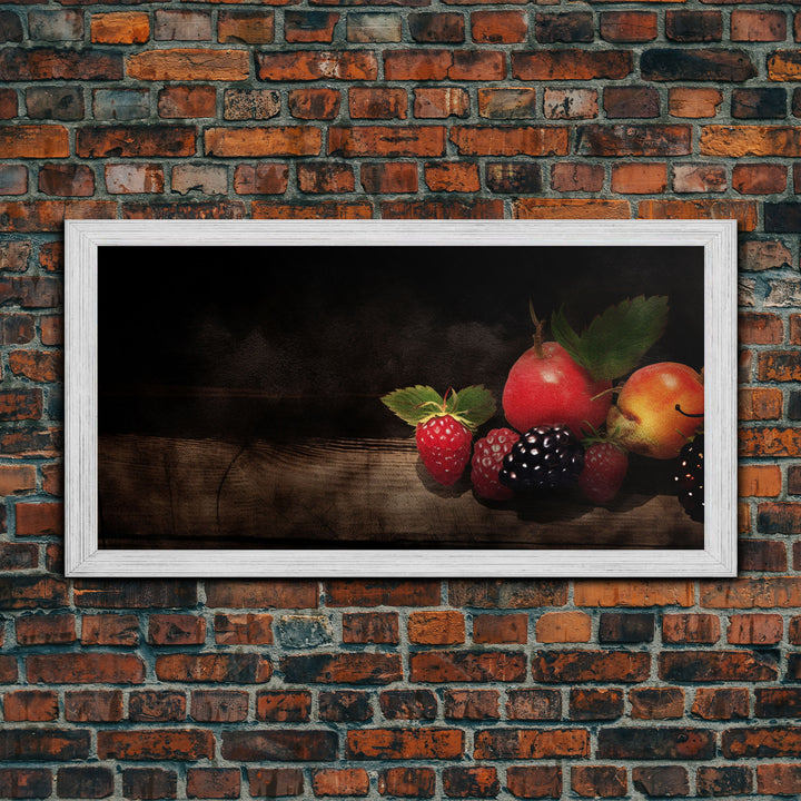 Fruits Wall Art, Food Art, Strawberries, Peach, Kitchen Wall Decor, Panoramic Wall Decor, Canvas Print, Wall Art, Framed Canvas Art