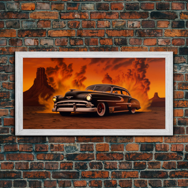 Chevy Classic Car Wall Decor, Retro Car Wall Decor, Desert Landscape Art, Panoramic Wall Decor, Canvas Print, Wall Art, Framed Canvas Art