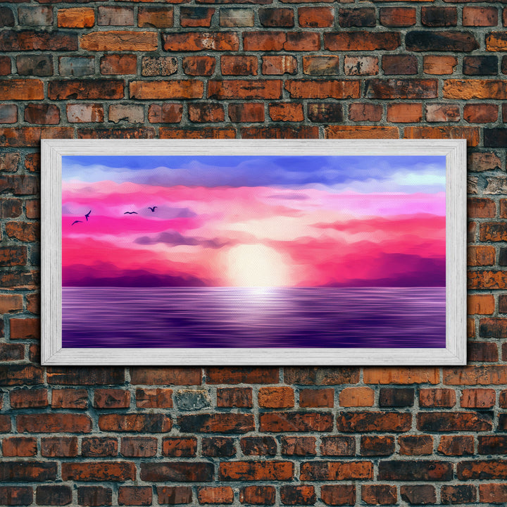 Ocean Sunset Wall Decor, Purple Sunset, Seascape Art, Nature Wall Decor, Panoramic Wall Decor, Canvas Print, Wall Art, Framed Canvas Art