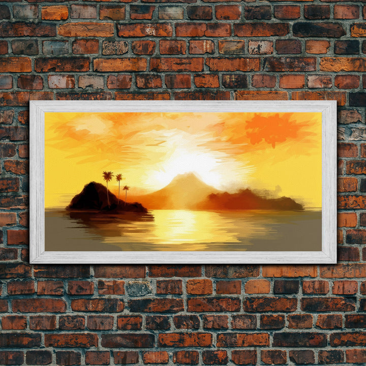 Island Seascape Wall Art, Sunset Wall Decor, Ocean Art, Nature Wall Art, Panoramic Wall Decor, Canvas Print, Wall Art, Framed Canvas Art