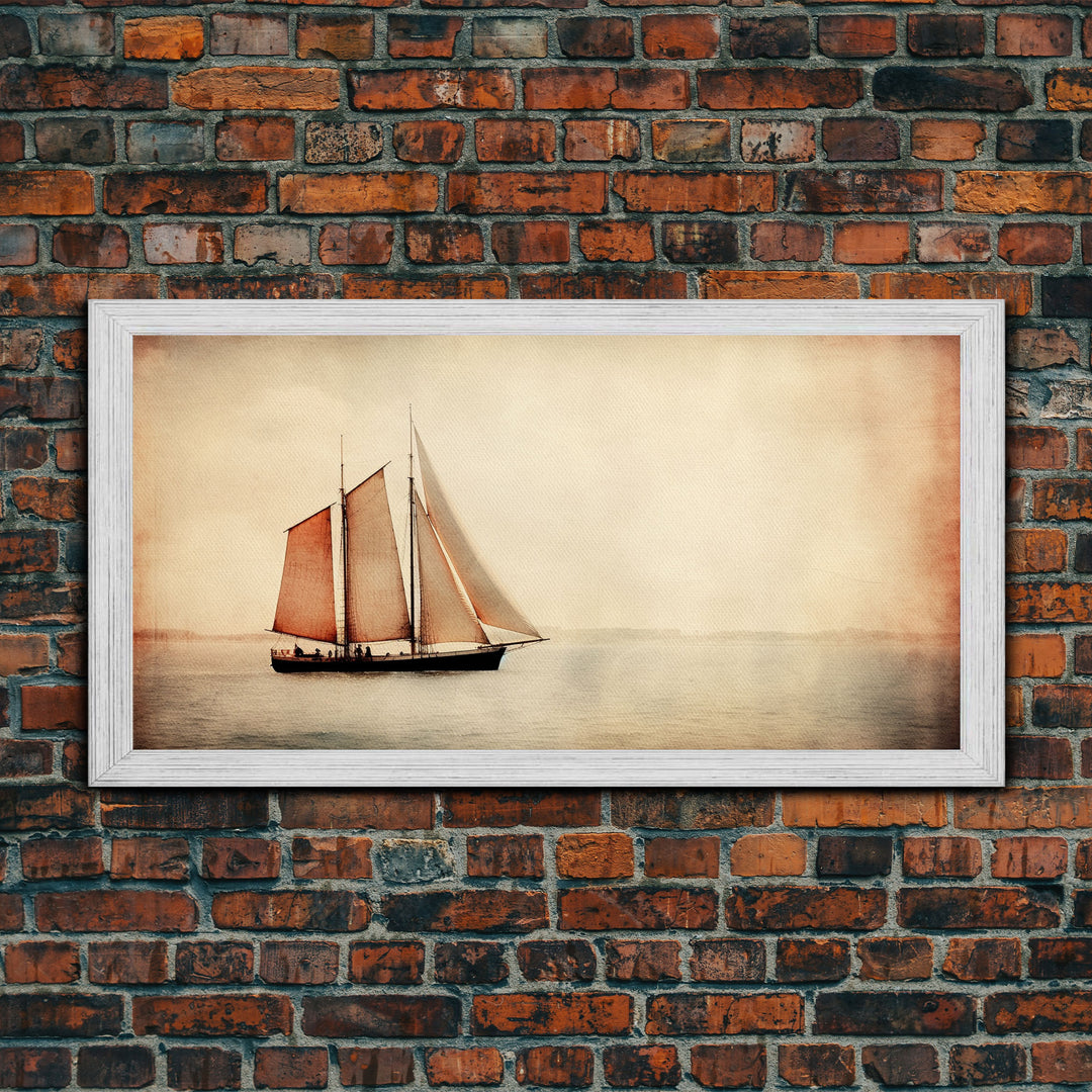 Foggy Ocean Wall Art, Ship Painting Wall Decor, Abstract Wall Decor, Panoramic Wall Decor, Canvas Print, Wall Art, Framed Canvas Art