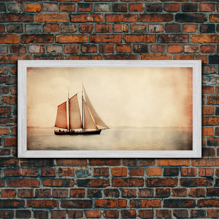 Foggy Ocean Wall Art, Ship Painting Wall Decor, Abstract Wall Decor, Panoramic Wall Decor, Canvas Print, Wall Art, Framed Canvas Art