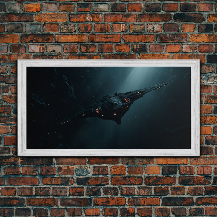 Cool Scifi Wall Art, Scifi Art, Framed Canvas Print, The Space Cruiser, Gull Wing Space Ship, Unique Art, Alien Wall Art