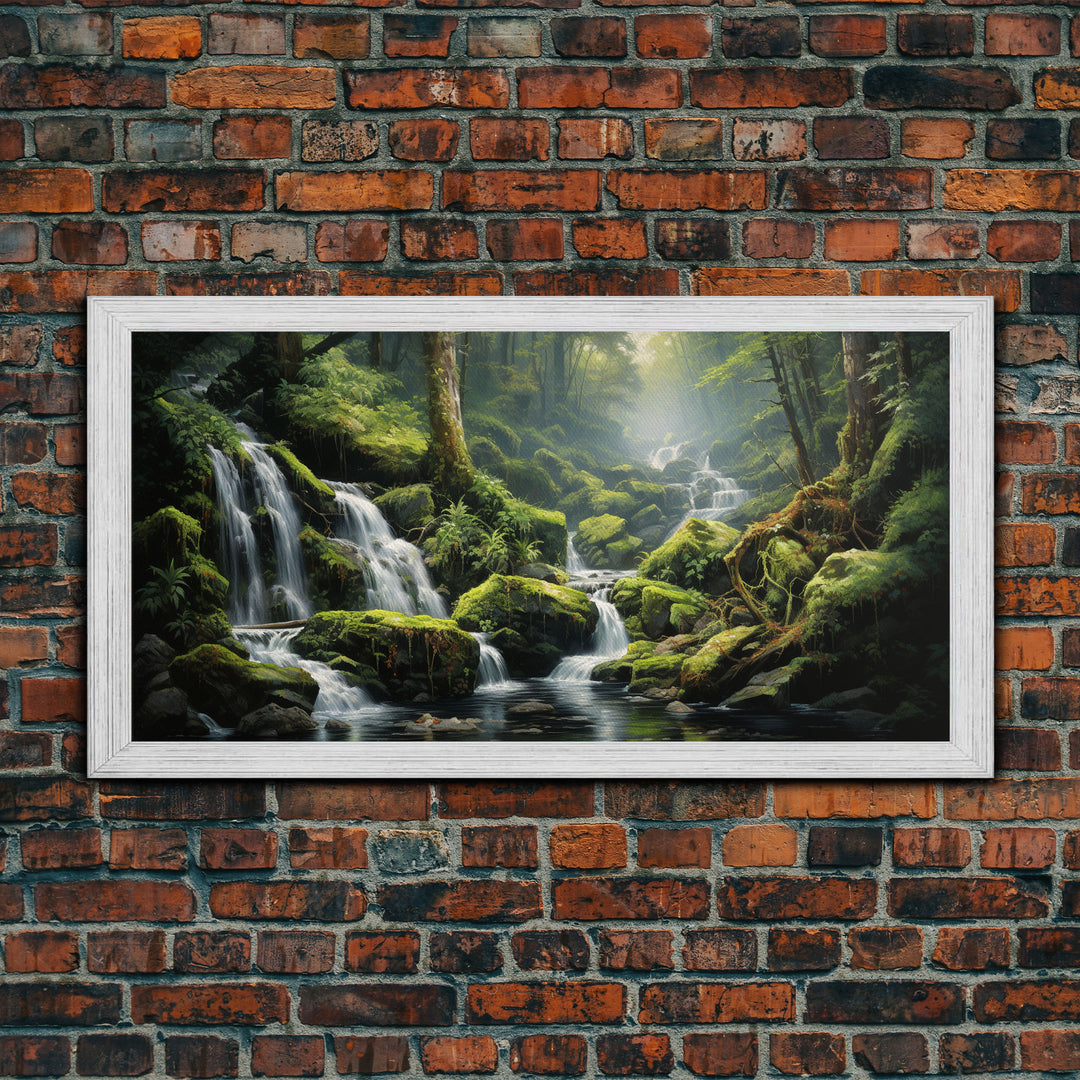 Waterfalls Art, Forest Wall Art, Summer Art, Trees Wall Print, Panoramic Art, Wall Art, Canvas Art, Landscape Art, Farmhouse Wall Decor