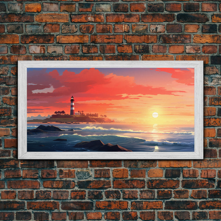 Lighthouse Decor, Nautical Wall Art, Ocean Wall Art, Sunset Wall Print, Panoramic Art, Wall Art, Canvas Art, Landscape Art, Apartment Art