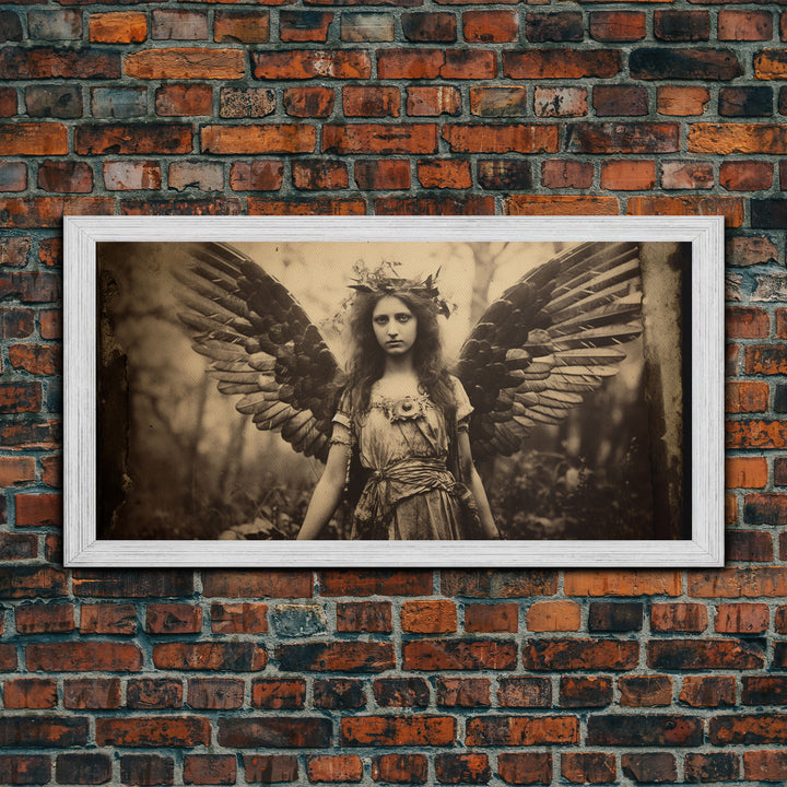 Tintype Photo Of An Angel, Angel Art, Angel Painting, Framed Canvas Print, Guardian Angel, Angel Art Print, Angel Wings, Religious Art