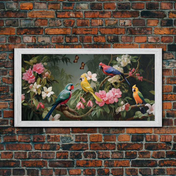 Flowers Wall Art, Animal Wall Art, Bird Art Print, Parrot Painting, Panoramic Art, Wall Art, Canvas Art, Landscape Art, Client Gift, Office