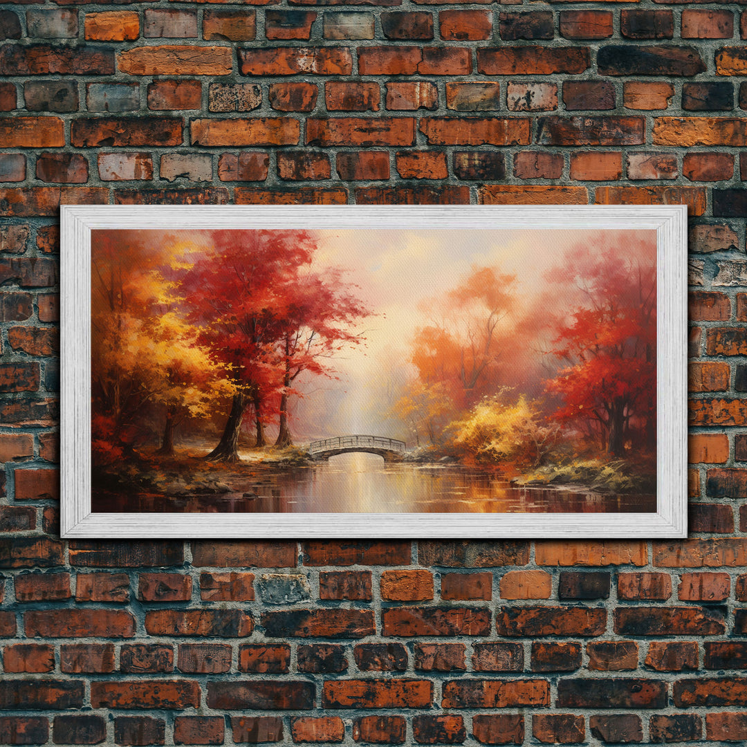 Fall Centerpiece, Beautiful Forest In Early Autumn, Landscape Framed Canvas Print Painting, Wall Art, Wall Decor, Autumn Decor, Farmhouse