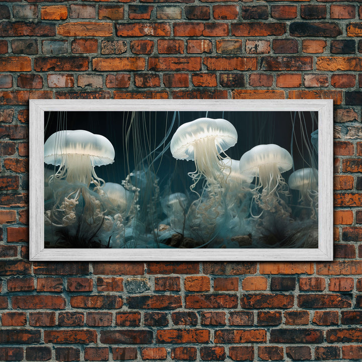 Jelly Fish  Art, Ocean Wall Art, Nautical Wall Art, Panoramic Art, Wall Art, Canvas Art, Landscape Art, College Dorm Decor, Above Bed Art