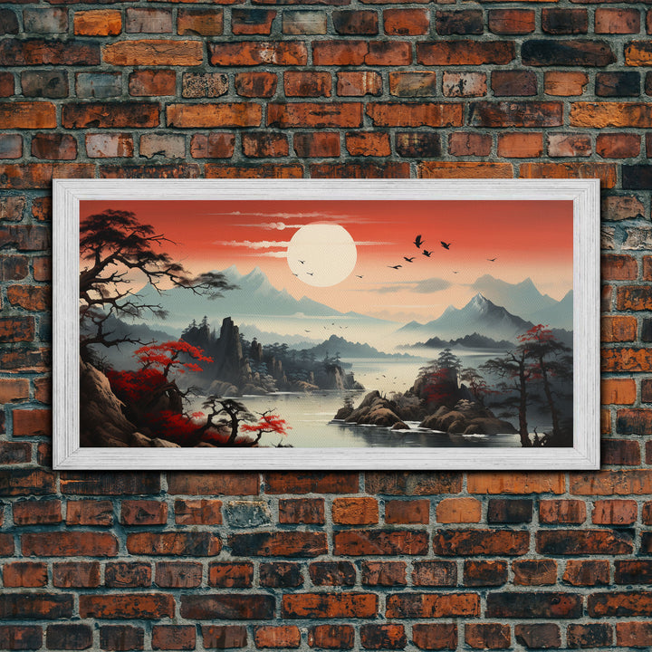 Japanese Art, Sun Wall Art, Asian Wall Art, Japanese Landscape, Panoramic Art, Wall Art, Canvas Art, Landscape Art, Business Gift, Office