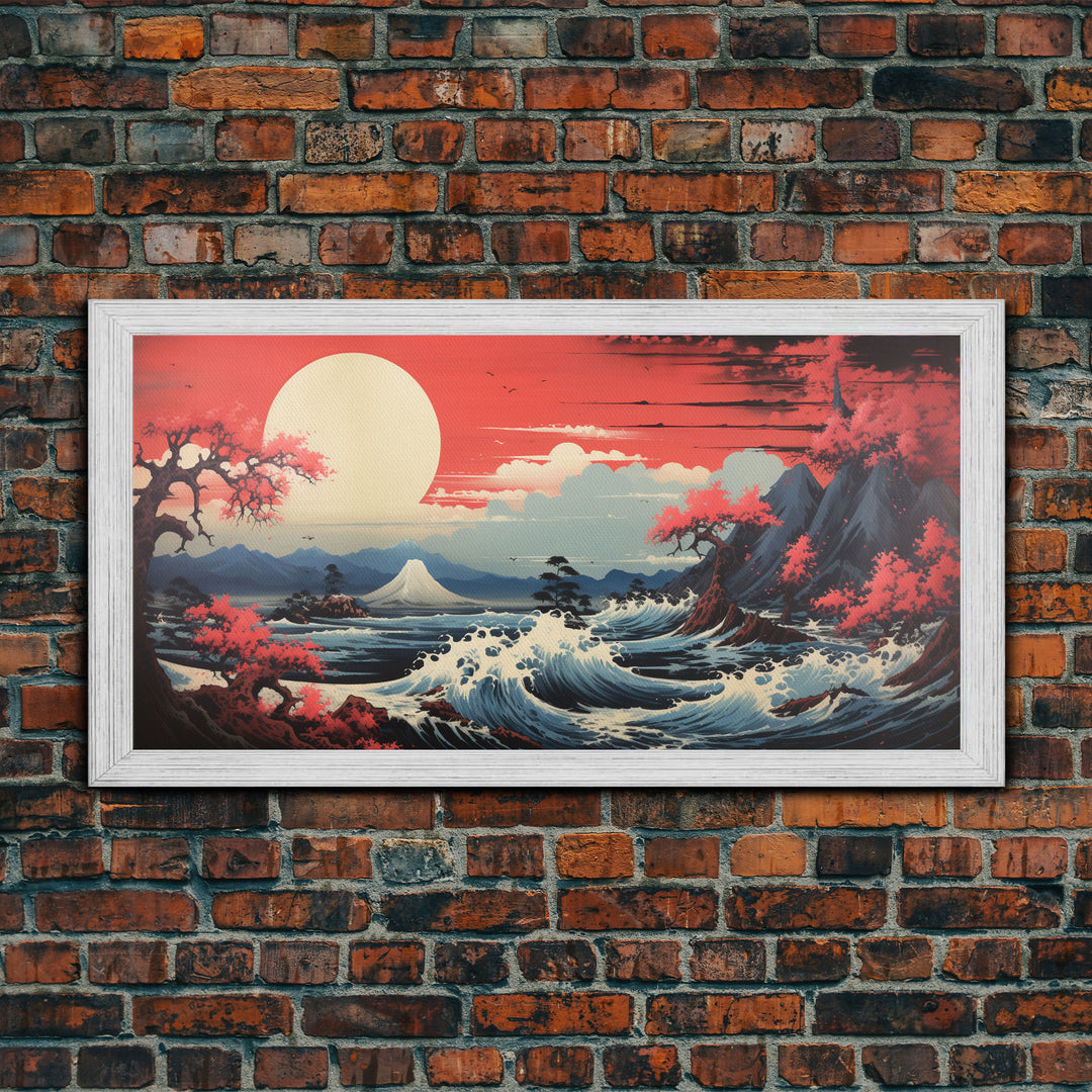 Japanese Art, Sun Wall Art, Ocean Wall Art, Japanese Landscape, Panoramic Art, Wall Art, Canvas Art, Landscape Art, Game Room Decor, Prints