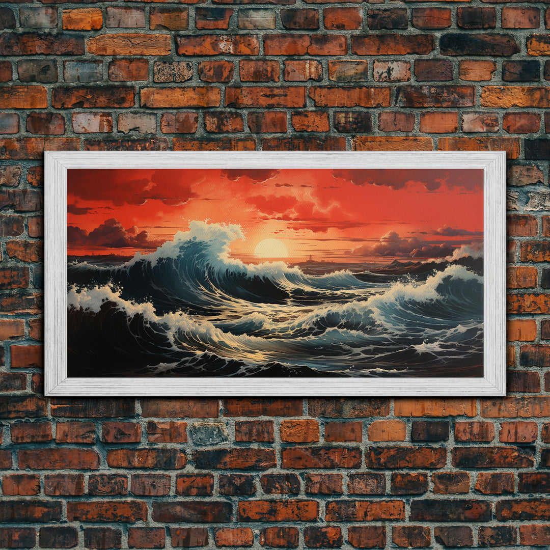 Sunset Wall Art, Ocean Art Print, Seascape Wall Art, Panoramic Art, Wall Art, Canvas Art, Landscape Art, Wedding Gift, Apartment Wall Art