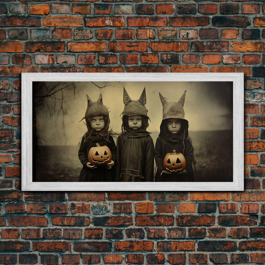 The Little Witches Gothic Victorian Haunted Art, Spooky Halloween Decor, Framed Canvas Print, Halloween Poster, Scary Halloween Wall Art