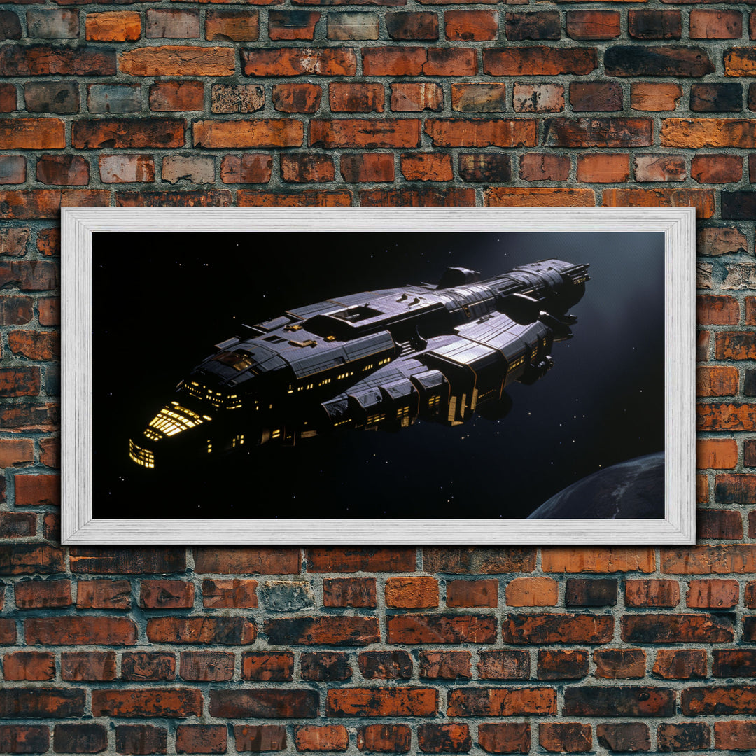 The Frigate, Cool Scifi Wall Art, Scifi Art, Framed Canvas Print, Gull Wing Space Ship, Unique Art, Alien Wall Art