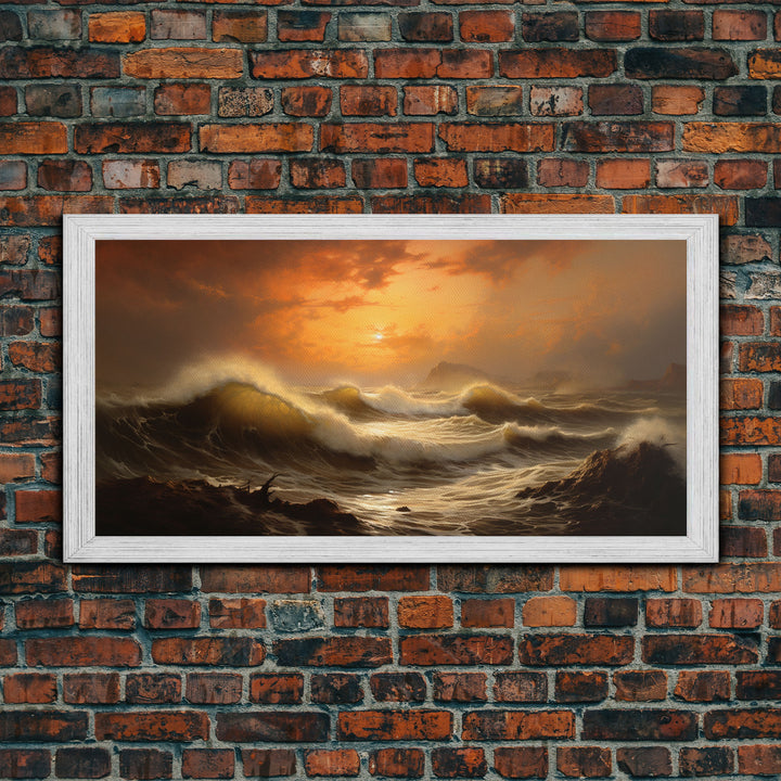 The Angry Sea, Framed Canvas Print, Oil Painting Reproduction, Ocean Art, Beautiful Sunset Over The Ocean Wall Art, Contemporary Art