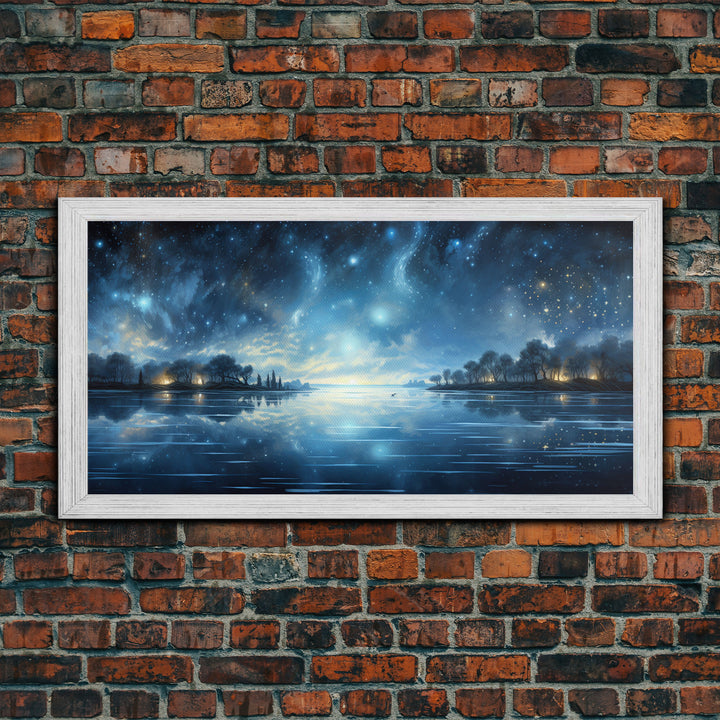 Starry Night Sky, Framed Canvas Print, Beautiful Oil Painting, Minimalist / Boho Style Wall Decor, Cool Wall Art, Unique Gift Idea