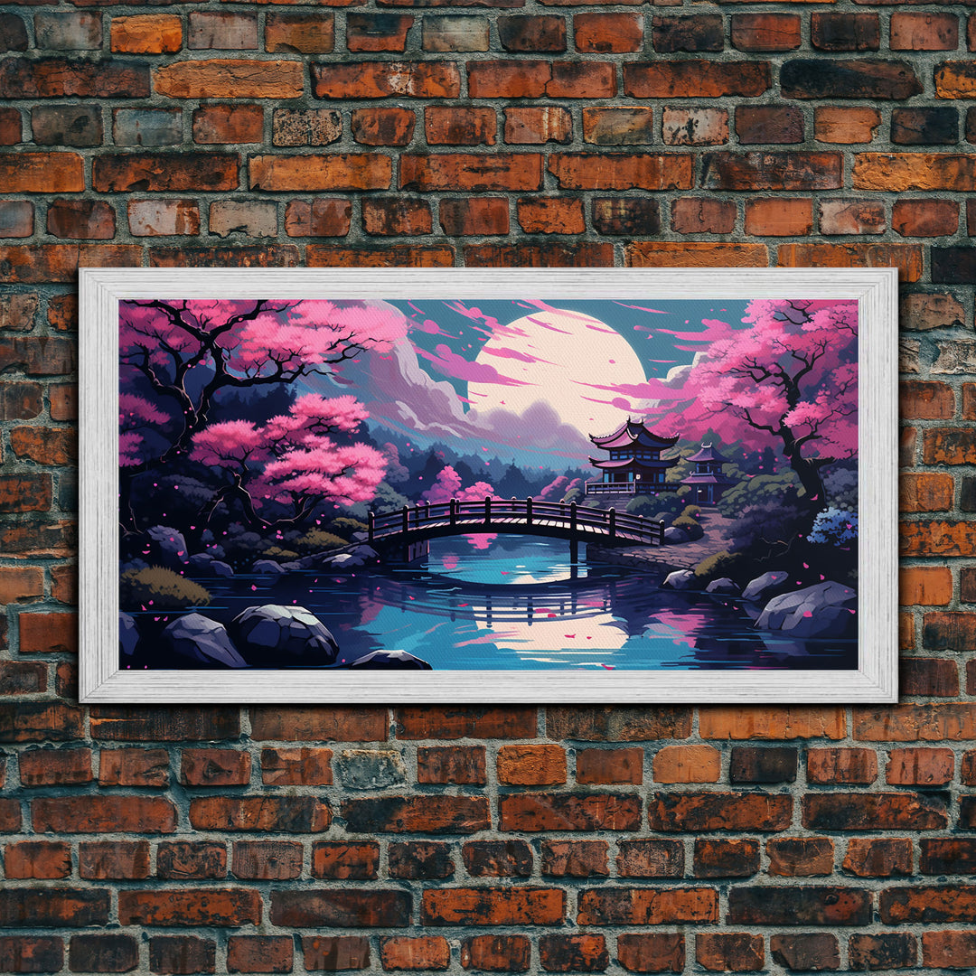 Japanese Art- Wabi Sabi Style Japanese Synthwave Pagoda, Game Room Art, Framed Canvas Print, Framed Art, Framed Painting, Retro Aesthetic