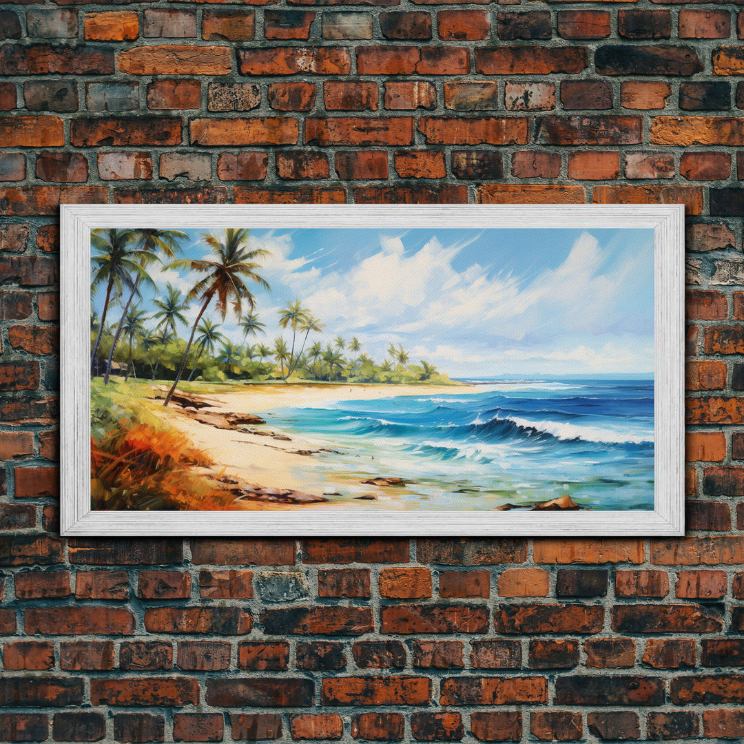 Palm Tree Beach Print, Beach Art, Framed Canvas Art, Original Beach Painting, Palm Tree Poster, Landscape Painting, Tropical Decor