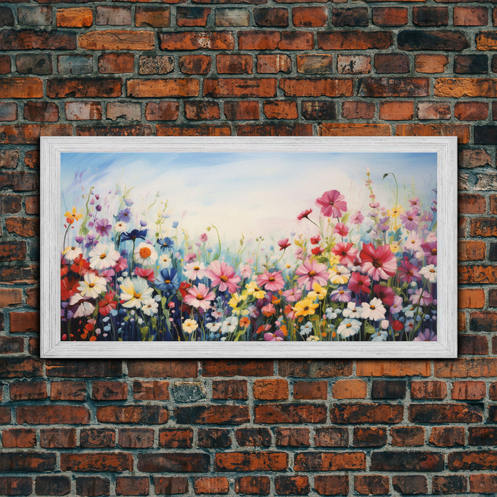 Pansies Wall Art, Spring Meadow Print, Wildflower Meadow, Panoramic Art, Wall Art, Canvas Art, Landscape Art, Wildflower Art, Entryway Print