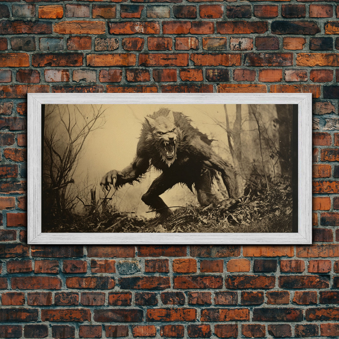 The Werewolf, 1800s Photograph Art, Creepy Halloween Decor, Framed Canvas Print, Vintage Tintype Photo Art, Halloween Art Print