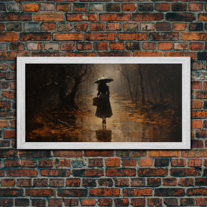 Witch Walking In The Rain, Witch Print, Framed Canvas or Poster, Victorian Oil Painting, Dark Academia, Witchcraft Decor, Witchy Art