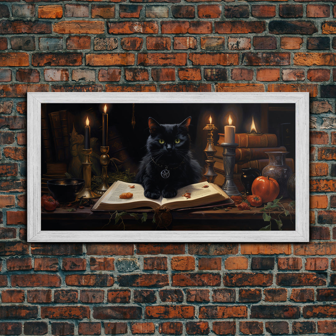 The Witch's Familiar, Black Cat Art, Witch Print, Framed Canvas or Poster, Victorian Oil Painting, Dark Academia, Witchcraft Decor