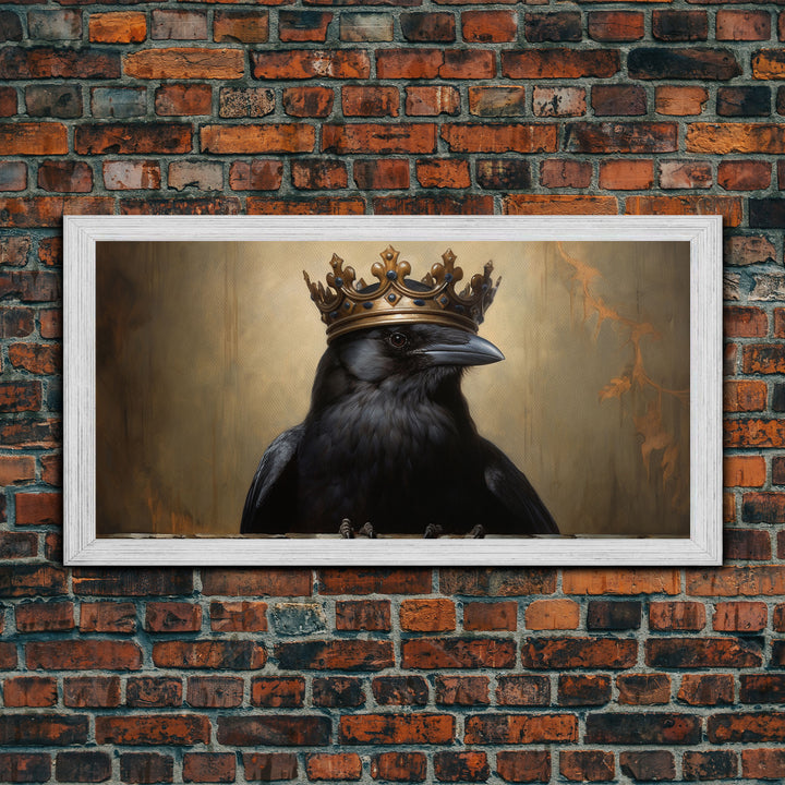 The Raven King, Framed Canvas Print, Cool Halloween Decor, Gothic Crow Art, Victorian Oil Painting, Halloween Art, Goth Decor