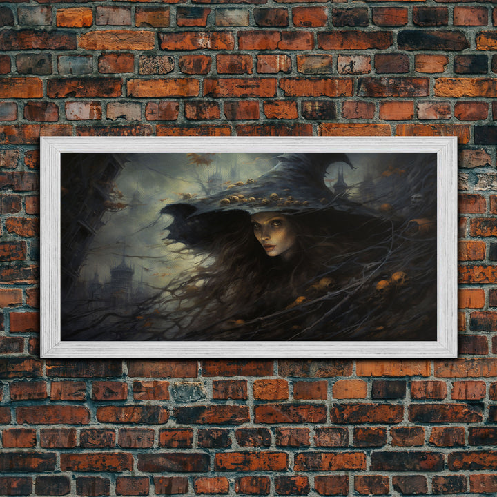 The Green Witch, Framed Canvas Print, Halloween Wall Art, Horror Prints, Halloween Decoration