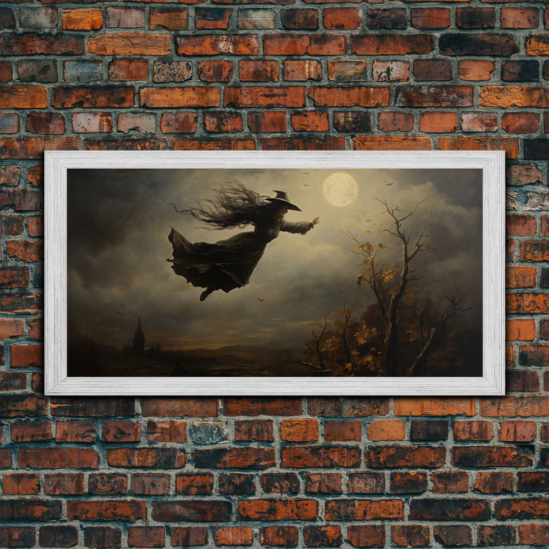 The Flying Witch, Framed Canvas Print, Halloween Wall Art, Horror Prints, Halloween Decoration