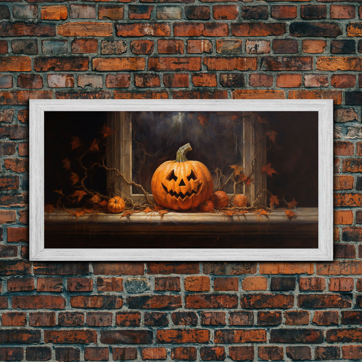 Spooky Art, Halloween Art, Jack O Lantern Art, Framed Canvas Print, Halloween Decor, Horror Prints, The Jack O Lantern In The Window