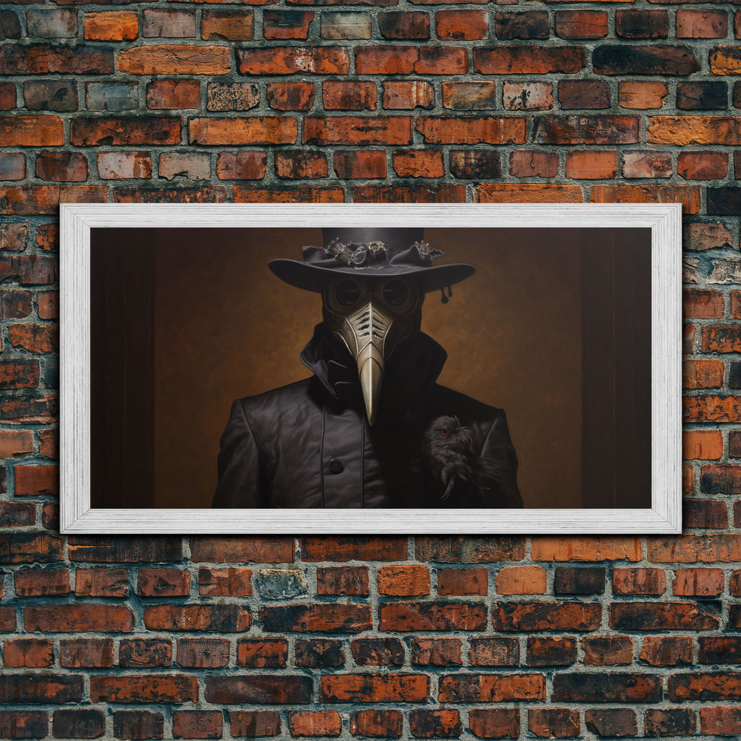 The Plague Doctor, Dark Academia, Framed Canvas print, Halloween Art Prints, Spooky Victorian Oil Painting Print, Halloween Decor