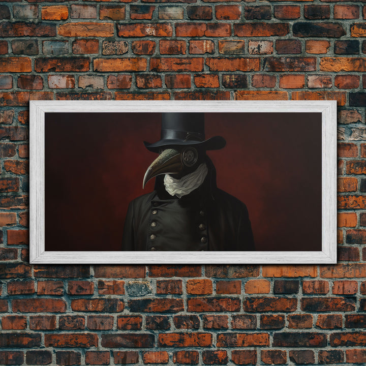 The Raven Plague Doctor, Dark Academia, Framed Canvas print, Halloween Art Prints, Spooky Victorian Oil Painting Print, Halloween Decor