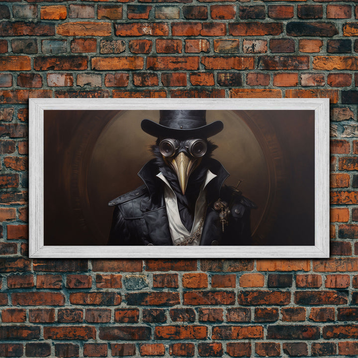 Steampunk Raven Plague Doctor, Dark Decor, Framed Canvas print, Halloween Art Prints, Spooky Victorian Oil Painting Print, Halloween Decor