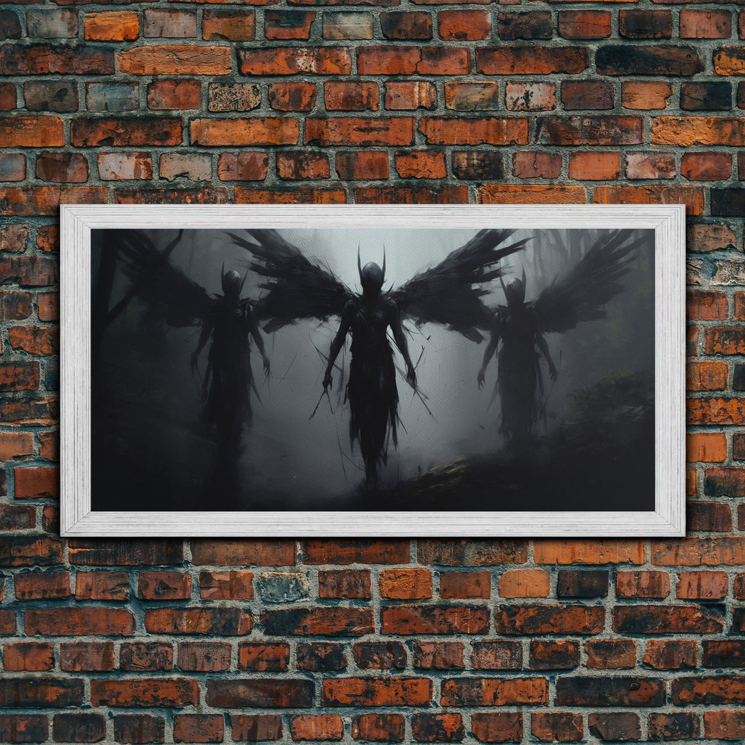 Fallen Angels Canvas Print, Framed Wall Art, Halloween Decor, Angelic Art, Halloween Art Prints, Charcoal Sketch, Unique Wall Decor