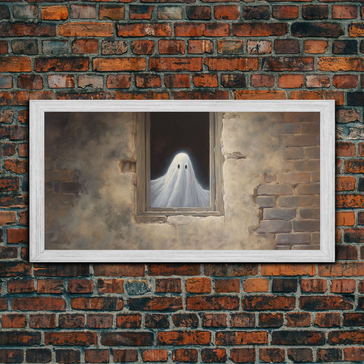 The Ghost In The Window, Funny Halloween Art, Ghost Print, Framed Canvas Art