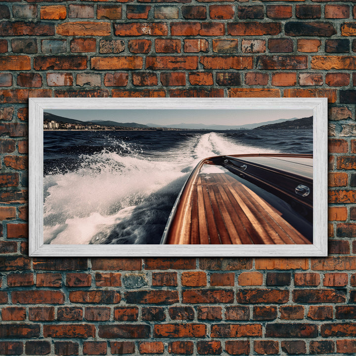 Leaving Italy In the Rear View, Nautical Decor, Framed Canvas Print, Speed Boat Photography Print, Vaporwave Aesthetic