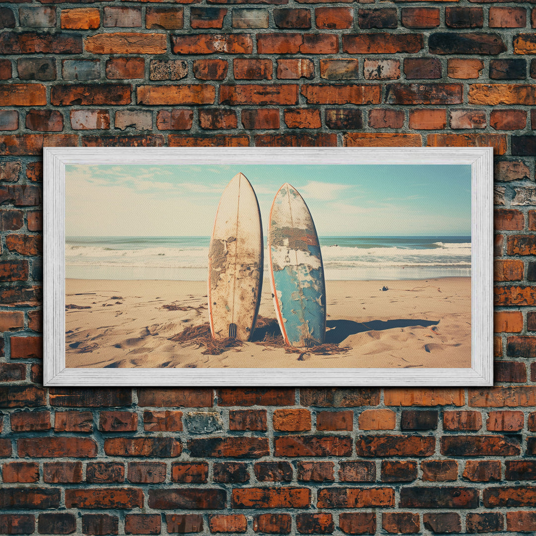 Abandoned Surfboards On Miami Beaches In the 1980s - Framed Canvas Print - Photography Print - Vaporwave Aesthetic Wall Art