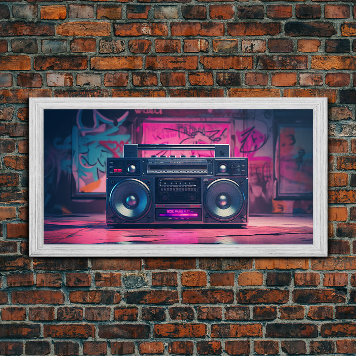 Vaporwave Boombox Wall Art, Framed Canvas Print, 1980s Inspired Home Decor, Retro Art, 80s Decor