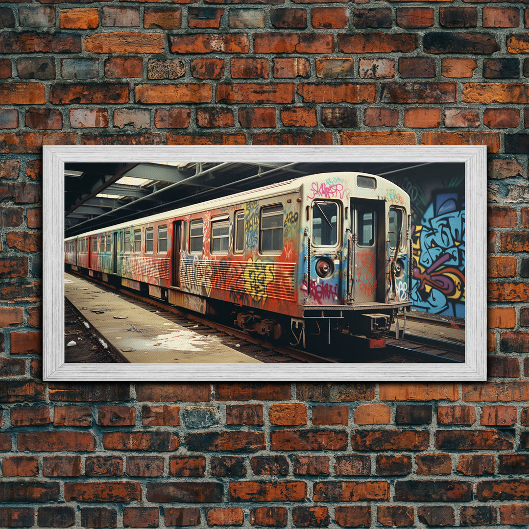 Graffiti Art On A Subway Train, Framed Canvas Print, Urban Decay, NYC 1970s, Graffiti Wall Art, Street Art, Pop Art Print, Industrial Art