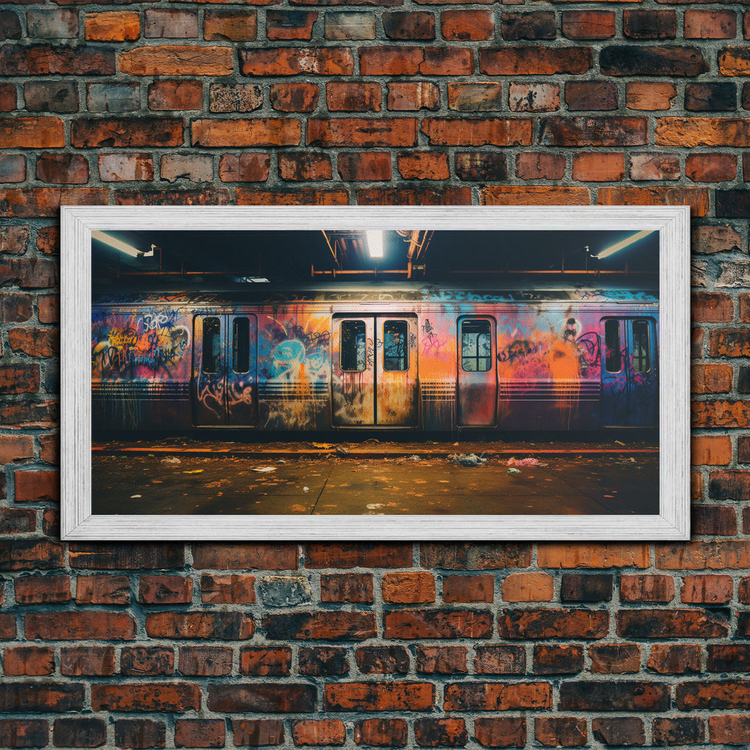 Graffiti Art On A Subway Train, Framed Canvas Print, Urban Decay, NYC 1970s, Graffiti Wall Art, Street Art, Pop Art Print, Industrial Art