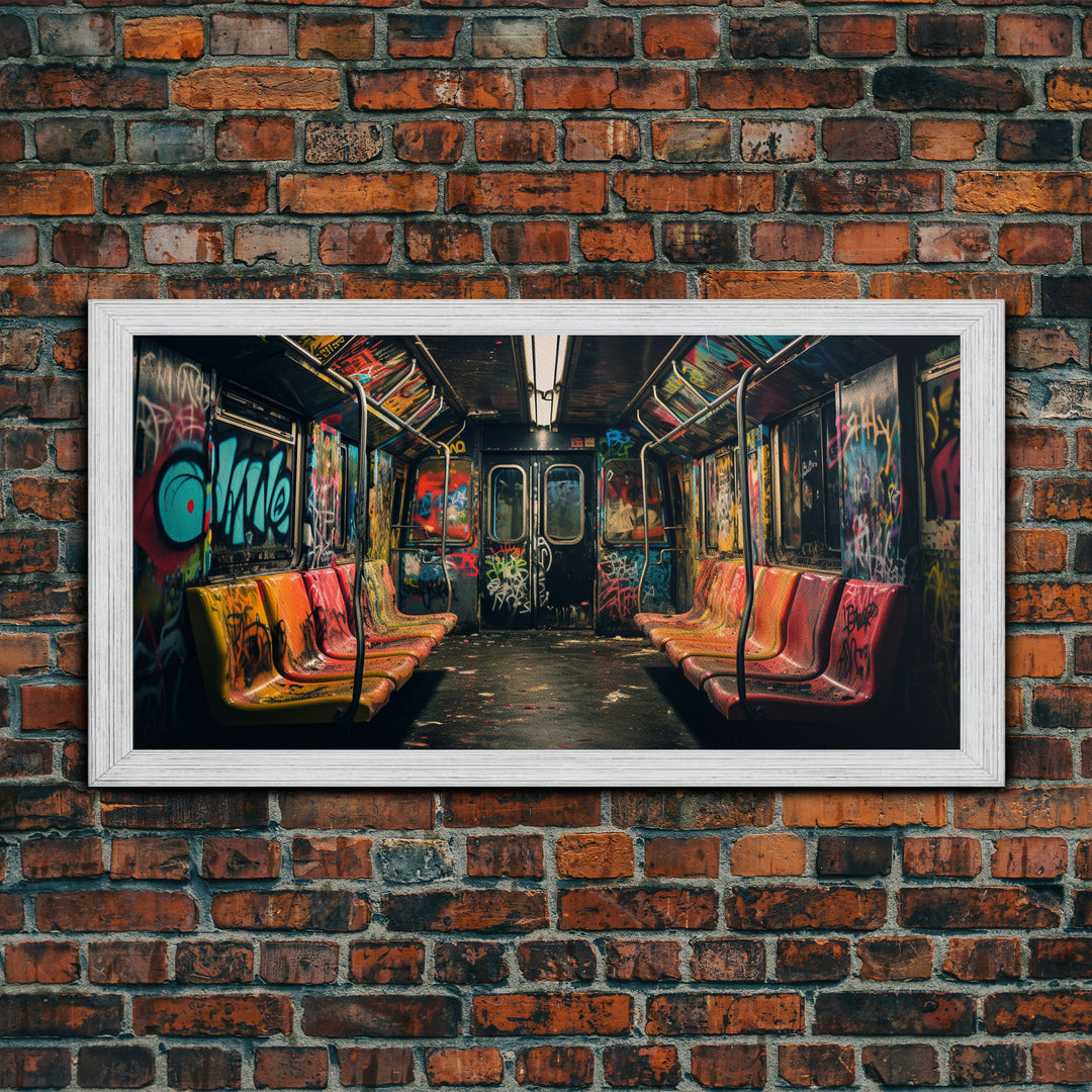 Graffiti Art On A Subway Train, Framed Canvas Print, Urban Decay, NYC 1970s, Graffiti Wall Art, Street Art, Pop Art Print, Industrial Art