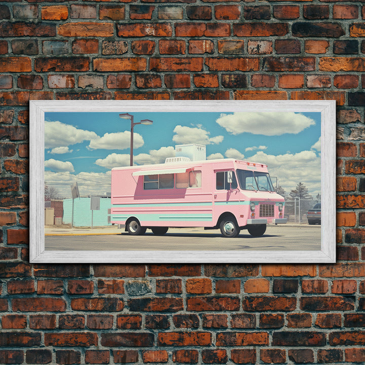 Retro Vaporwave Ice Cream Truck, Framed Canvas Print, Vintage Style Decor, Photography Print, Fine Art Print, Eclectic Decor, Minimalist Art