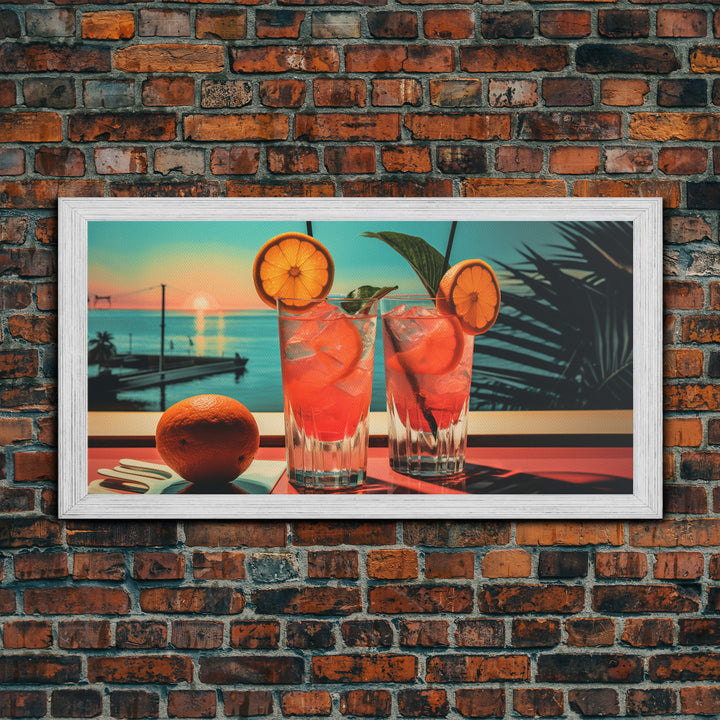 Cantarito Cocktail Wall Art, Framed Canvas Print, Bar Decor, Basement Bar Wall Art, Vaporwave Aesthetic Wall Decor, Bar Cart Art